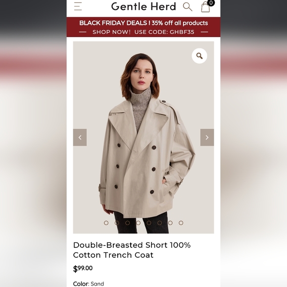 🆕 Gentle Herd Double Breasted Short 100% Cotton Trench Coat in Sand - Picture 10 of 10
